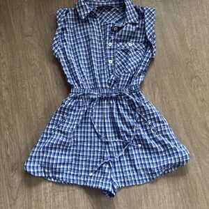 Zara Blue Plaid Sleeveless Romper
